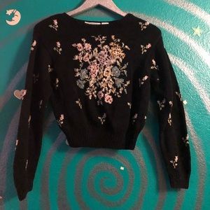50’s Floral Embroidered Sweater S